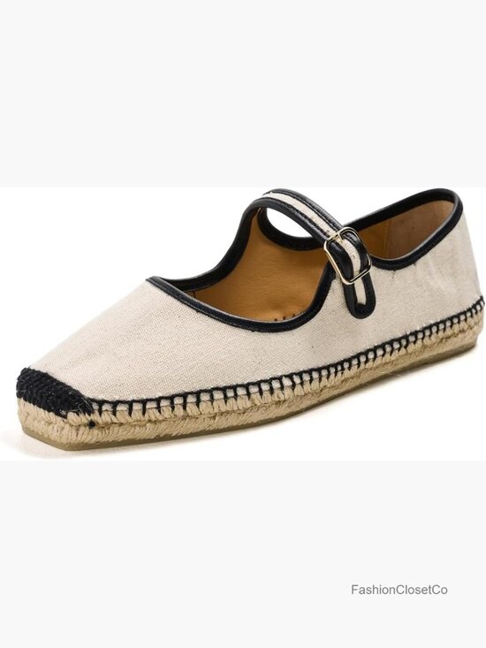 Shoes - Canvas Espadrilles with Rubber Sole and Buckle Strap